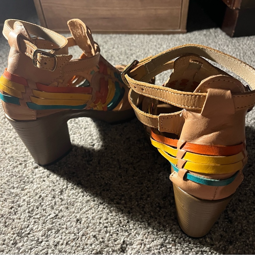 Mexican Huarache Colorful Leather Strappy Heels Sandals Women’s 9 Mexico 26 - Picture 11 of 13